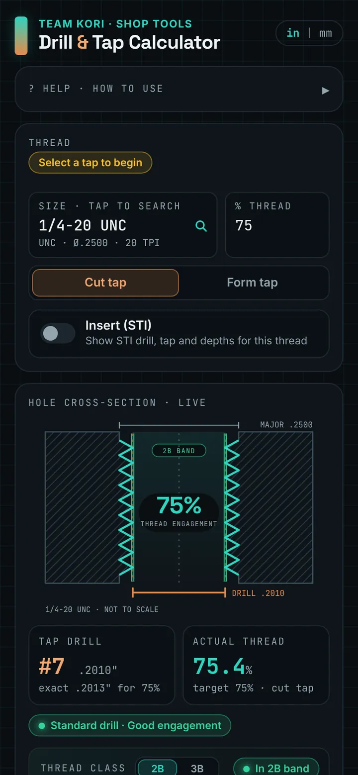 Drill & Tap app screen